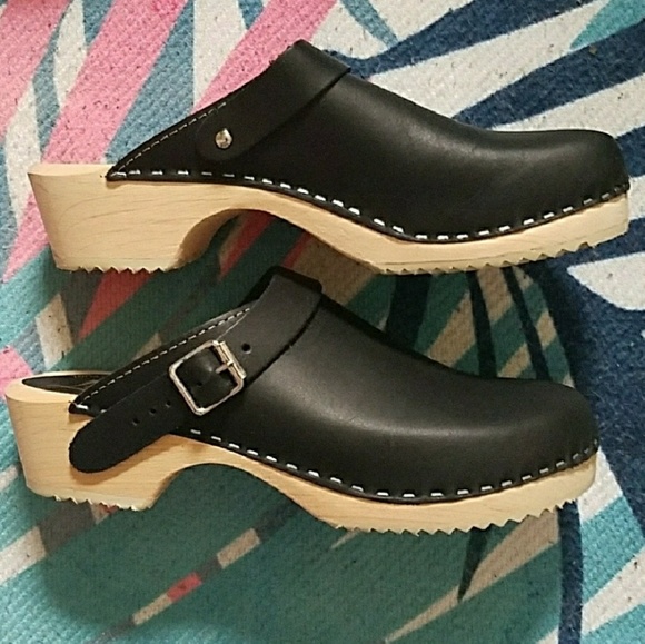 black clogs wooden sole